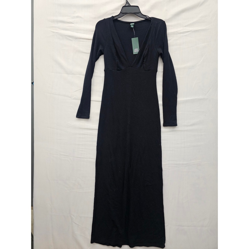 Wild Fable Womens V-Neck‎ Long Sleeve Maxi Dress Black Rayon Blend Casual Size S